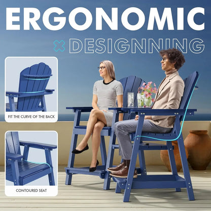 Tall  Chair Set of 2 with Double Connecting Tray, Wood Grain, Weather Resistant