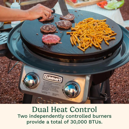 Cuisinart 360-Degree Griddle Outdoor Cooking Center, 22-Inch Round Flat Top Grill with Stainless Steel Vented Cover.
