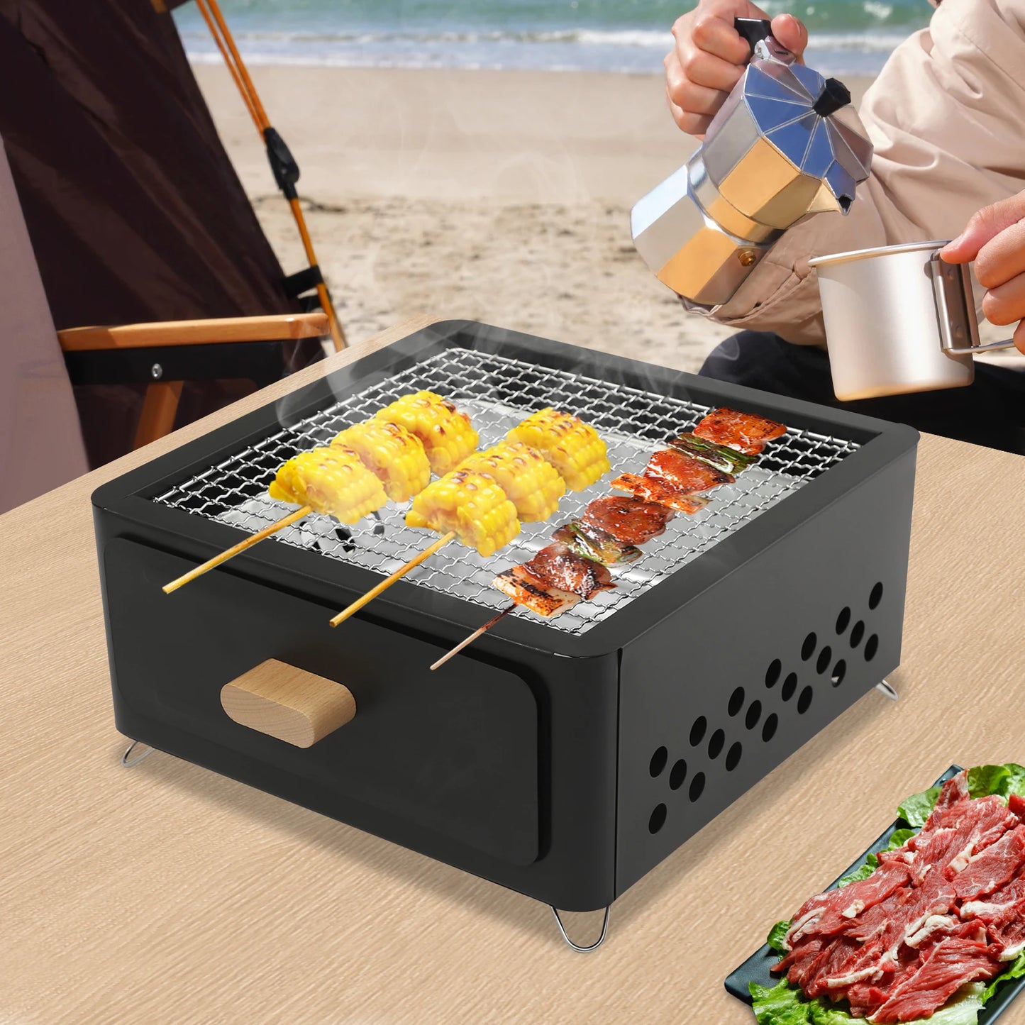 Square Tabletop Barbecue Stove, Outdoor Barbecue Grill