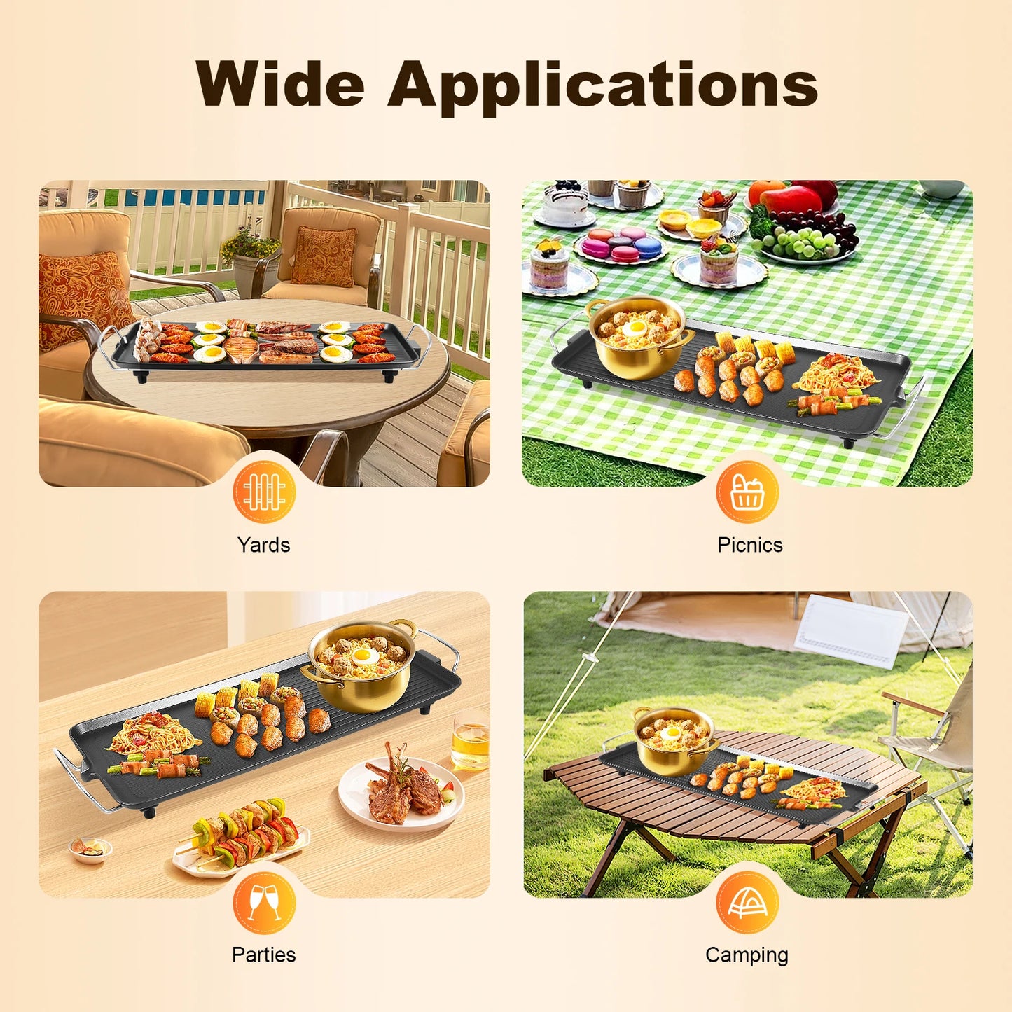 Electric Barbecue Grill, 110V Outdoor Camping, Picnic, Party, Temperature Range 0-250°, 68*28cm