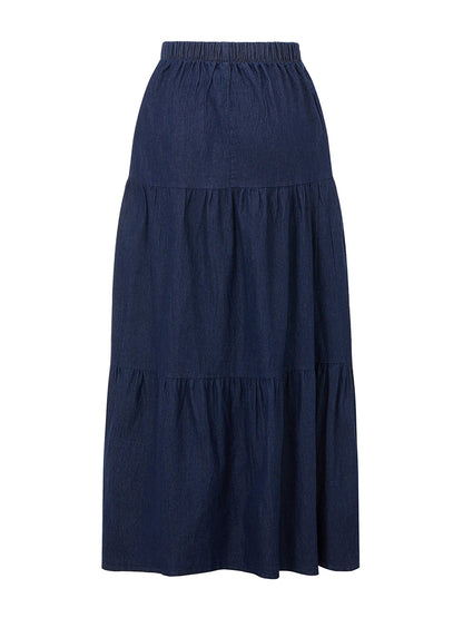 Ladies Denim Skirts with Elastic Waistband in Solid Color Long Length Summer Fashion Casual Jeans Skirt for Streetwear Style