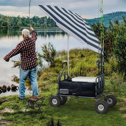 Fishing, Beach, Carts Heavy Duty Foldable Collapsible Wagon with Big Wheels and Rod Holders 550 Pound Capacity 53.9"x26.4"x38
