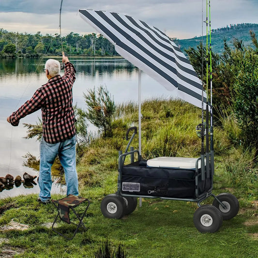 Fishing, Beach, Carts Heavy Duty Foldable Collapsible Wagon with Big Wheels and Rod Holders 550 Pound Capacity 53.9"x26.4"x38