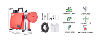 Drain Cleaner Machine Electric Sewer Snake Auger Manual Feed - with 7 Cutters 2 Steel Cables & CW/CCW Control for Pipes